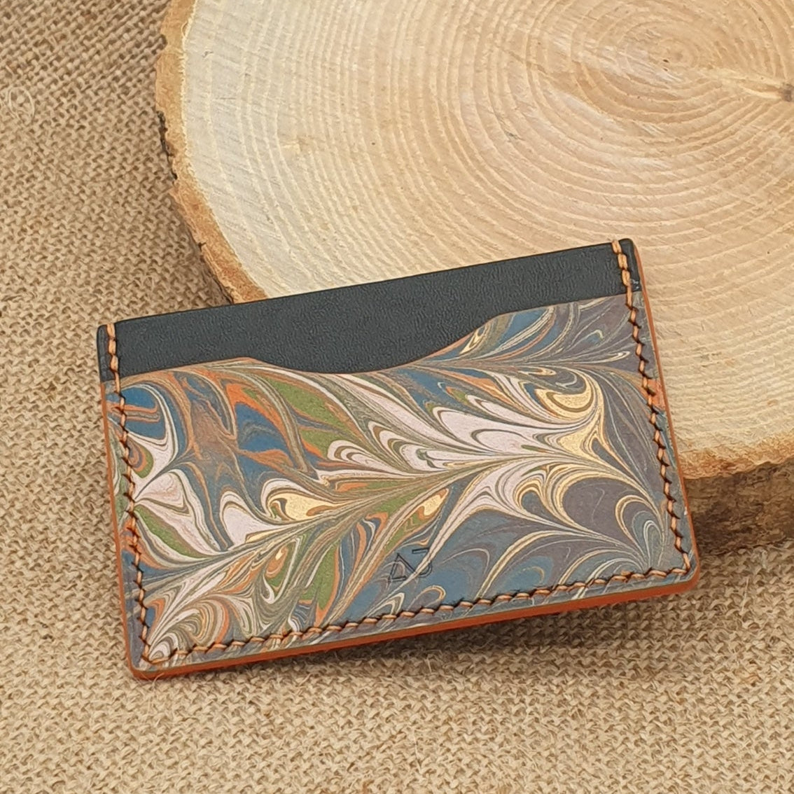 Porte Cartes Silla Artiste en cuir marbré- Pièce Unique n°359