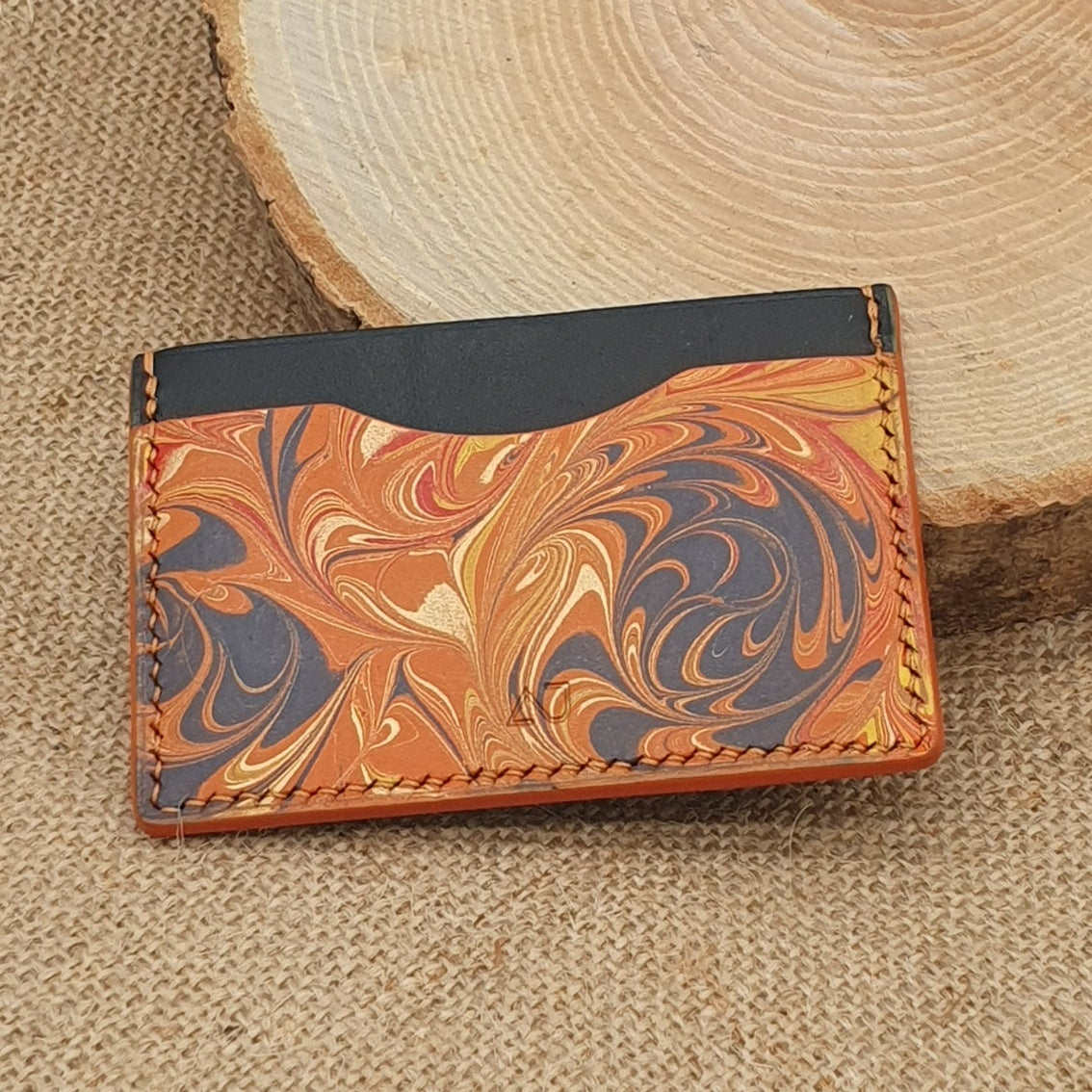 Porte Cartes Silla Artiste en cuir marbré- Pièce Unique n°352