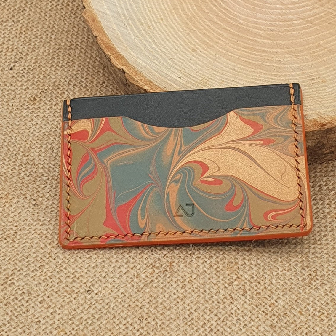 Porte Cartes Silla Artiste en cuir marbré- Pièce Unique n°350