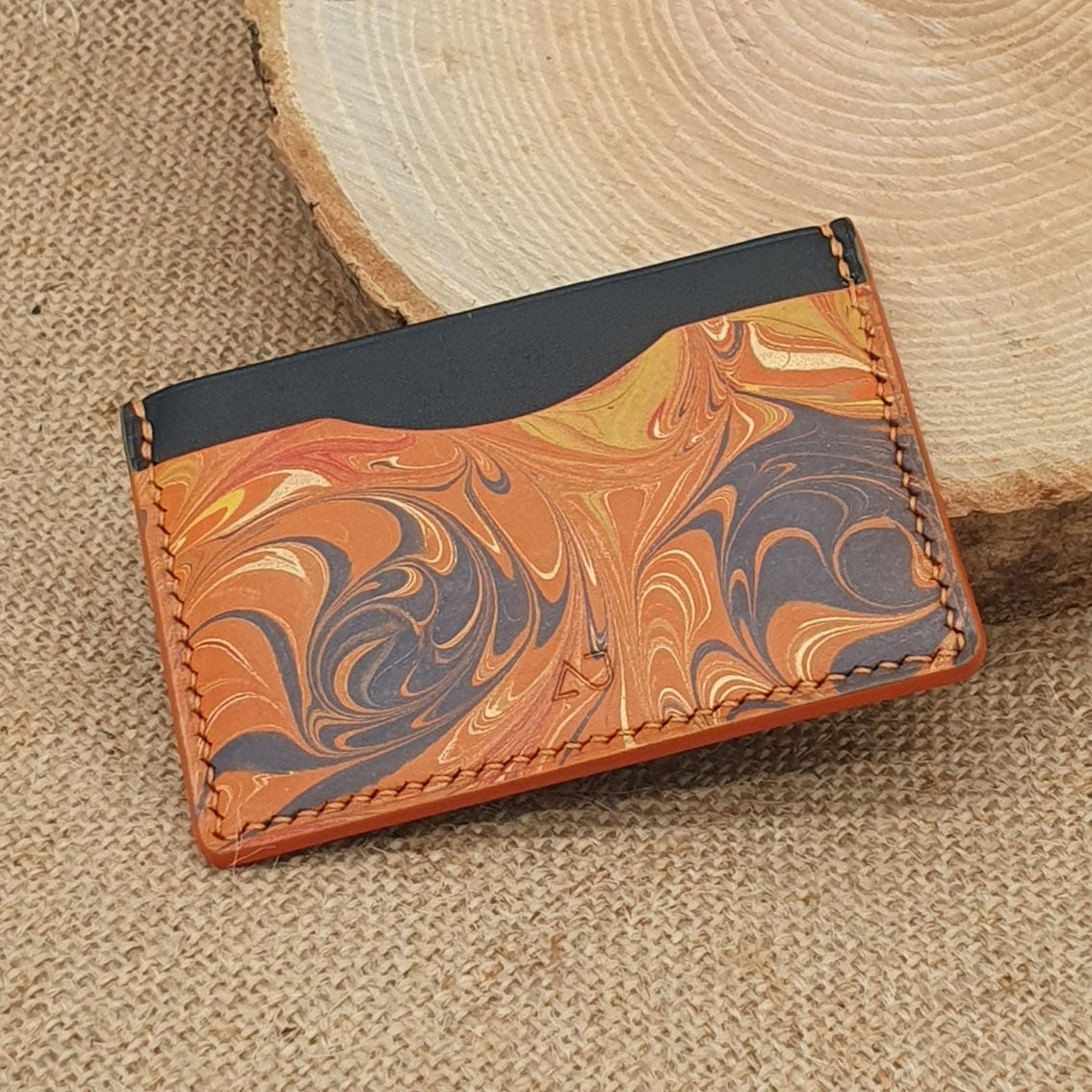 Porte Cartes Silla Artiste en cuir marbré- Pièce Unique n°354