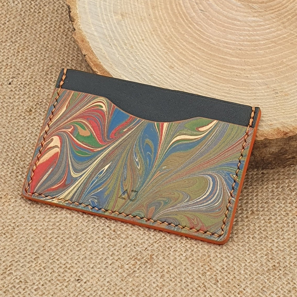 Porte Cartes Silla Artiste en cuir marbré- Pièce Unique n°351