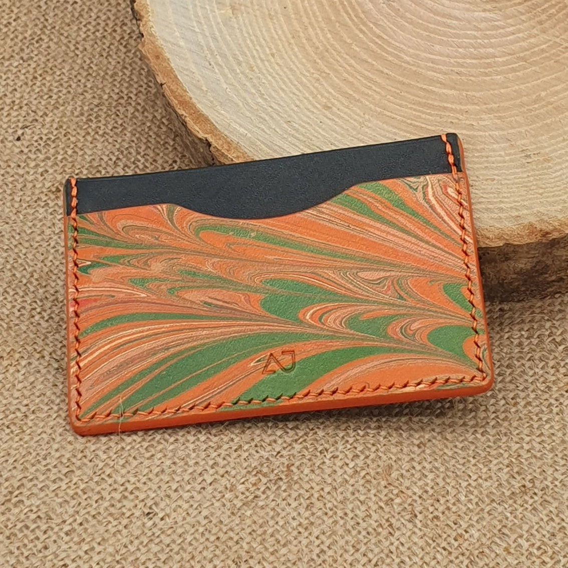 Porte Cartes Silla Artiste en cuir marbré- Pièce Unique n°330