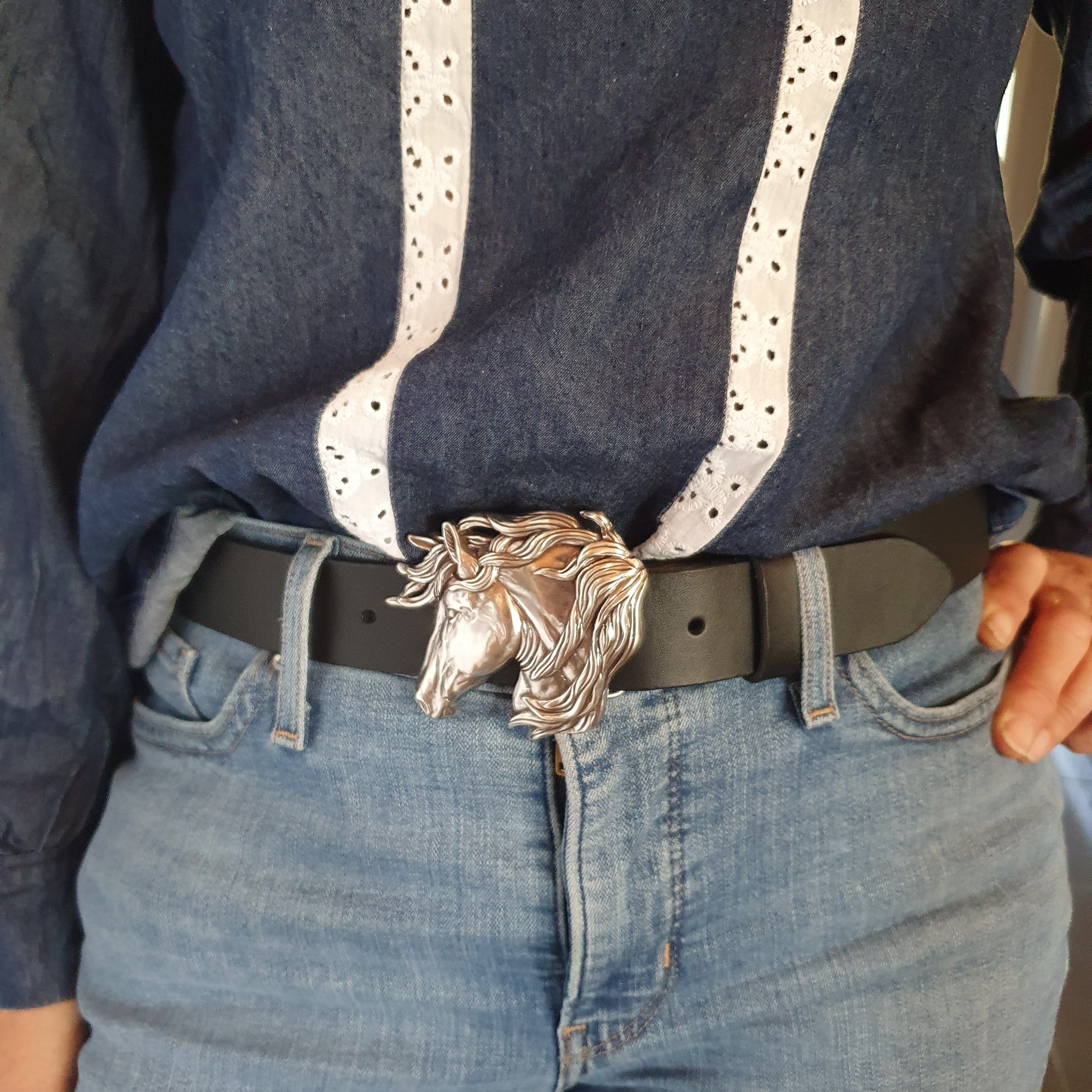 Ceinture Française Cuir Pleine Fleur Ploune Noir